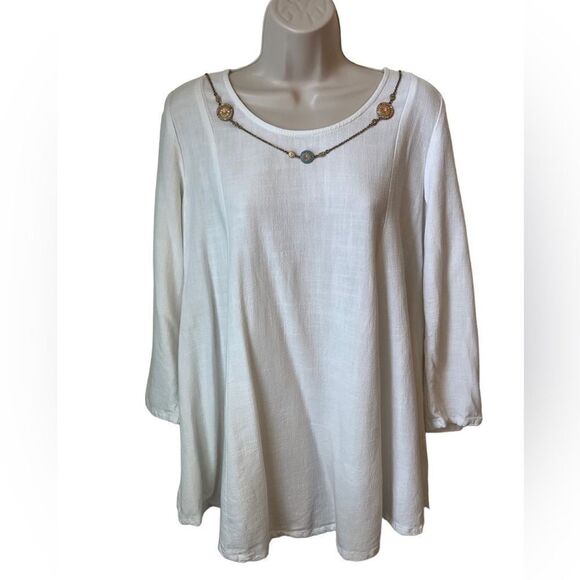 Et’Lois white linen blend A-line swing tunic blouse - Picture 2 of 8